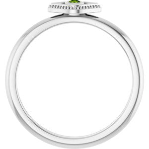 14K White Gold Natural Peridot Stackable Evil Eye Ring