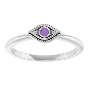 Platinum Natural Amethyst Stackable Evil Eye Ring