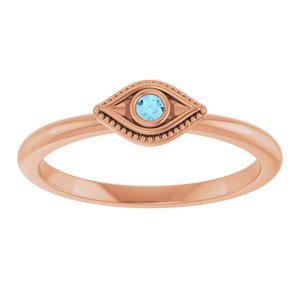 14K Rose Gold Natural Aquamarine Stackable Evil Eye Ring