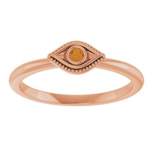 14K Rose Gold Natural Citrine Stackable Evil Eye Ring