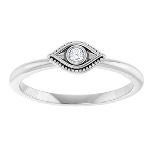 Sterling Silver Natural White Sapphire Stackable Evil Eye Ring