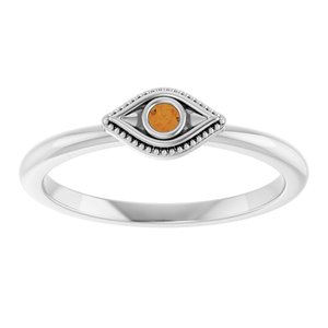 Sterling Silver Natural Citrine Stackable Evil Eye Ring