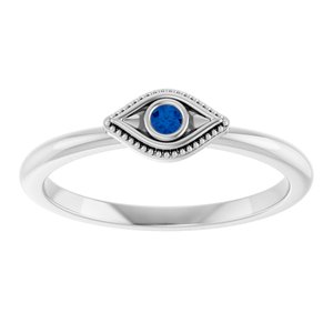 Sterling Silver Natural Blue Sapphire Stackable Evil Eye Ring