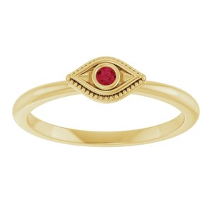 14K Yellow Gold Natural Ruby Stackable Evil Eye Ring