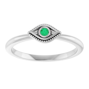14K White Gold Lab-Grown Emerald Stackable Evil Eye Ring