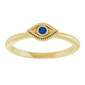 14K Yellow Gold Natural Blue Sapphire Stackable Evil Eye Ring