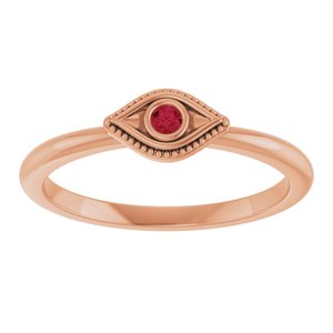 14K Rose Gold Natural Ruby Stackable Evil Eye Ring