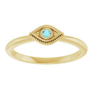 14K Yellow Gold Natural Blue Zircon Stackable Evil Eye Ring