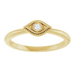 14K Yellow Gold Natural White Sapphire Stackable Evil Eye Ring