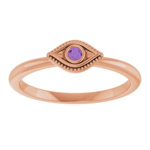 14K Rose Gold Natural Amethyst Stackable Evil Eye Ring