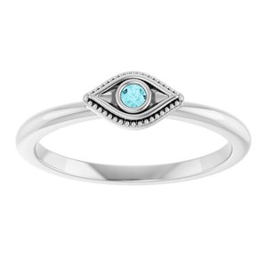 Sterling Silver Natural Blue Zircon Stackable Evil Eye Ring