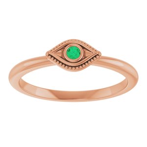 14K Rose Gold Natural Emerald Stackable Evil Eye Ring