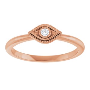 14K Rose Gold Natural White Sapphire Stackable Evil Eye Ring
