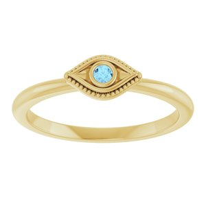 14K Yellow Gold Natural Aquamarine Stackable Evil Eye Ring