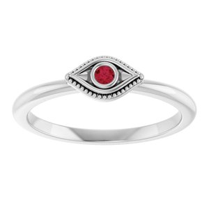 Sterling Silver Natural Ruby Stackable Evil Eye Ring