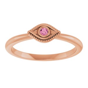14K Rose Gold Natural Pink Tourmaline Stackable Evil Eye Ring