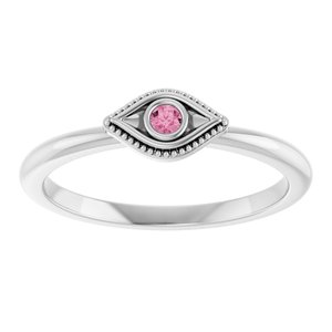 Sterling Silver Natural Pink Tourmaline Stackable Evil Eye Ring