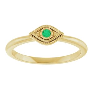14K Yellow Gold Natural Emerald Stackable Evil Eye Ring