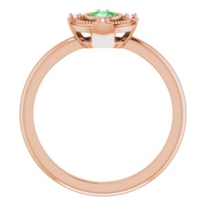 14K Rose Gold Natural Tsavorite Garnet & Natural Pink Tourmaline Compass Ring