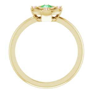 14K Yellow Gold Natural Tsavorite Garnet & Natural Pink Tourmaline Compass Ring