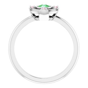 Sterling Silver Natural Tsavorite Garnet & Natural Pink Tourmaline Compass Ring