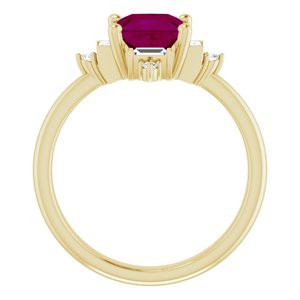 14K Yellow Gold Natural Rhodolite Garnet & 1/5 CTW Natural Diamond Geometric Ring
