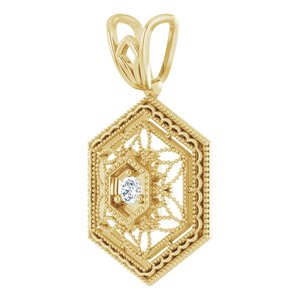 14K Yellow Gold .025 CT Natural Diamond Filigree Pendant