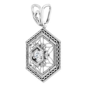 14K White Gold .025 CT Natural Diamond Filigree Pendant