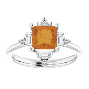 14K White Gold Natural Citrine & 1/4 CTW Natural Diamond Geometric Ring