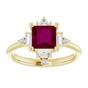 14K Yellow Gold Natural Rhodolite Garnet & 1/5 CTW Natural Diamond Geometric Ring