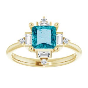 14K Yellow Gold Natural London Blue Topaz  & 1/5 CTW Natural Diamond Geometric Ring
