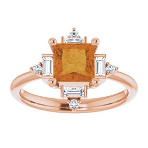 14K Rose Gold Natural Citrine & 1/5 CTW Natural Diamond Geometric Ring