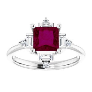 Sterling Silver Natural Rhodolite Garnet & 1/5 CTW Natural Diamond Geometric Ring