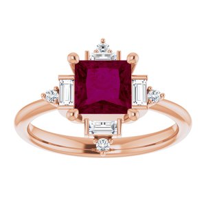 14K Rose Gold Natural Rhodolite Garnet & 1/5 CTW Natural Diamond Geometric Ring