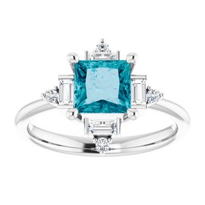 Platinum Natural London Blue Topaz  & 1/5 CTW Natural Diamond Geometric Ring