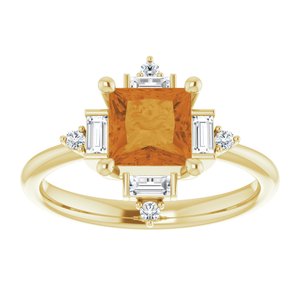 14K Yellow Gold Natural Citrine & 1/5 CTW Natural Diamond Geometric Ring