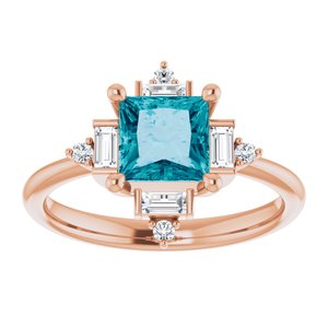 14K Rose Gold Natural London Blue Topaz  & 1/5 CTW Natural Diamond Geometric Ring