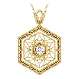 14K Yellow Gold .025 CT Natural Diamond Filigree Pendant