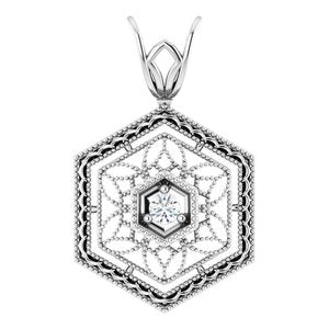 14K White Gold .025 CT Natural Diamond Filigree Pendant