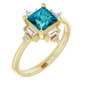 14K Yellow Gold Natural London Blue Topaz  & 1/5 CTW Natural Diamond Geometric Ring