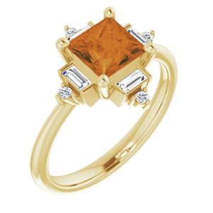 14K Yellow Gold Natural Citrine & 1/5 CTW Natural Diamond Geometric Ring