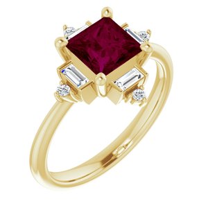 14K Yellow Gold Natural Rhodolite Garnet & 1/5 CTW Natural Diamond Geometric Ring