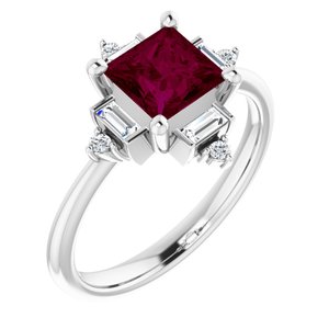 14K White Gold Natural Rhodolite Garnet & 1/5 CTW Natural Diamond Geometric Ring
