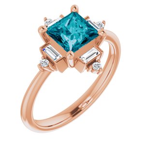 14K Rose Gold Natural London Blue Topaz  & 1/5 CTW Natural Diamond Geometric Ring