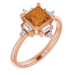 14K Rose Gold Natural Citrine & 1/5 CTW Natural Diamond Geometric Ring