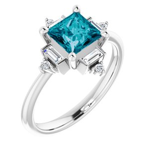 Sterling Silver Natural London Blue Topaz  & 1/5 CTW Natural Diamond Geometric Ring