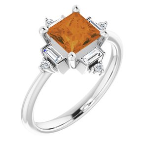 Sterling Silver Natural Citrine & 1/5 CTW Natural Diamond Geometric Ring