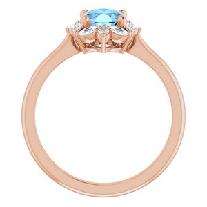 14K Rose Gold Natural Aquamarine & 1/3 CTW Natural Diamond Halo-Style Ring