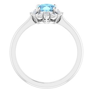 Sterling Silver Natural Aquamarine & 1/3 CTW Natural Diamond Halo-Style Ring