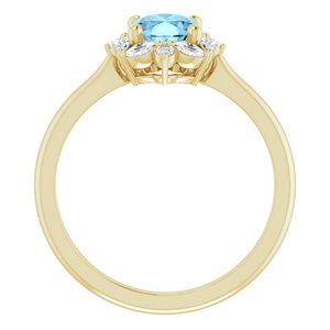 14K Yellow Gold Natural Aquamarine & 1/3 CTW Natural Diamond Halo-Style Ring